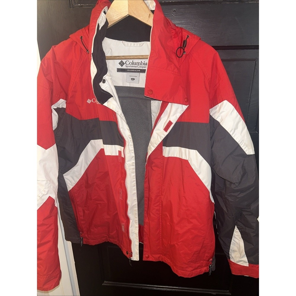 Columbia Waterproof Red Black Ski Jacket PARKA Coat Mens Medium Hooded